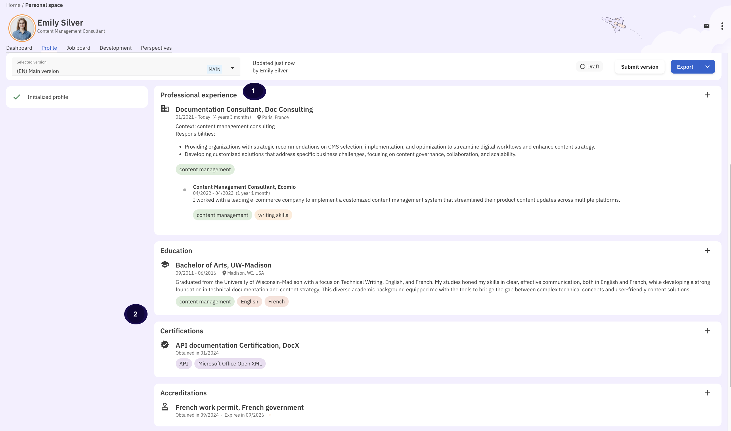 Illustration of talent profile with professional experience highlighted