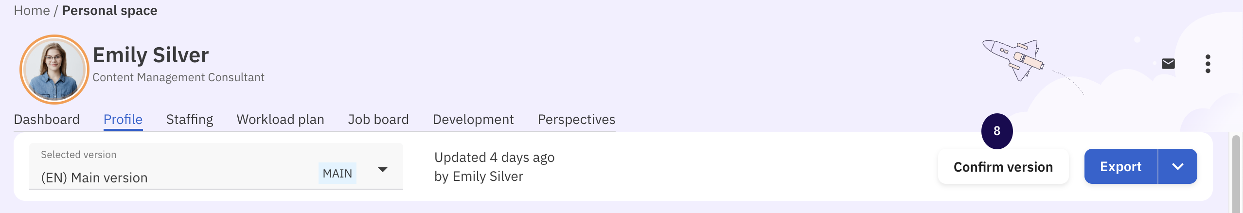 Talent profile with confirmed button highlighted