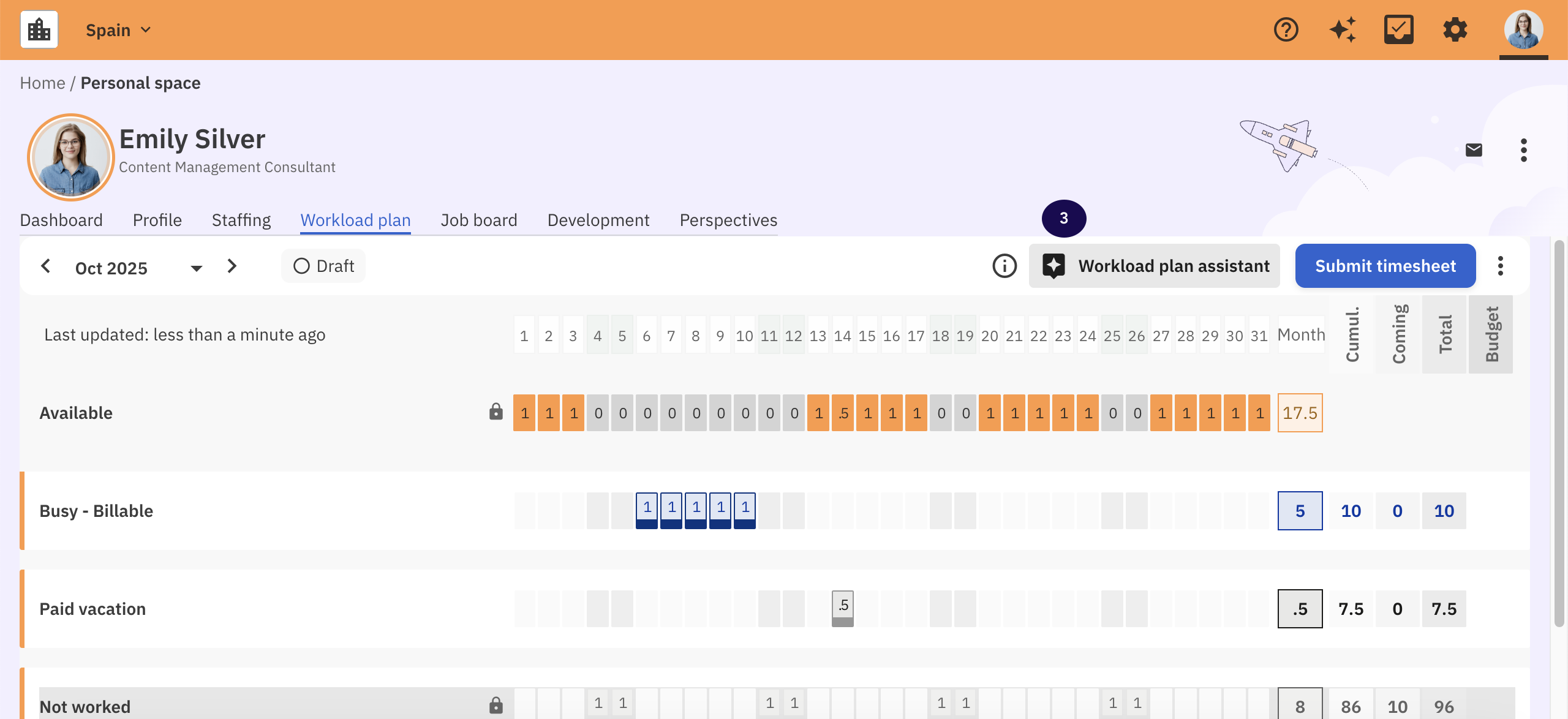 Workload plan assistant highlighted on talent workload plan