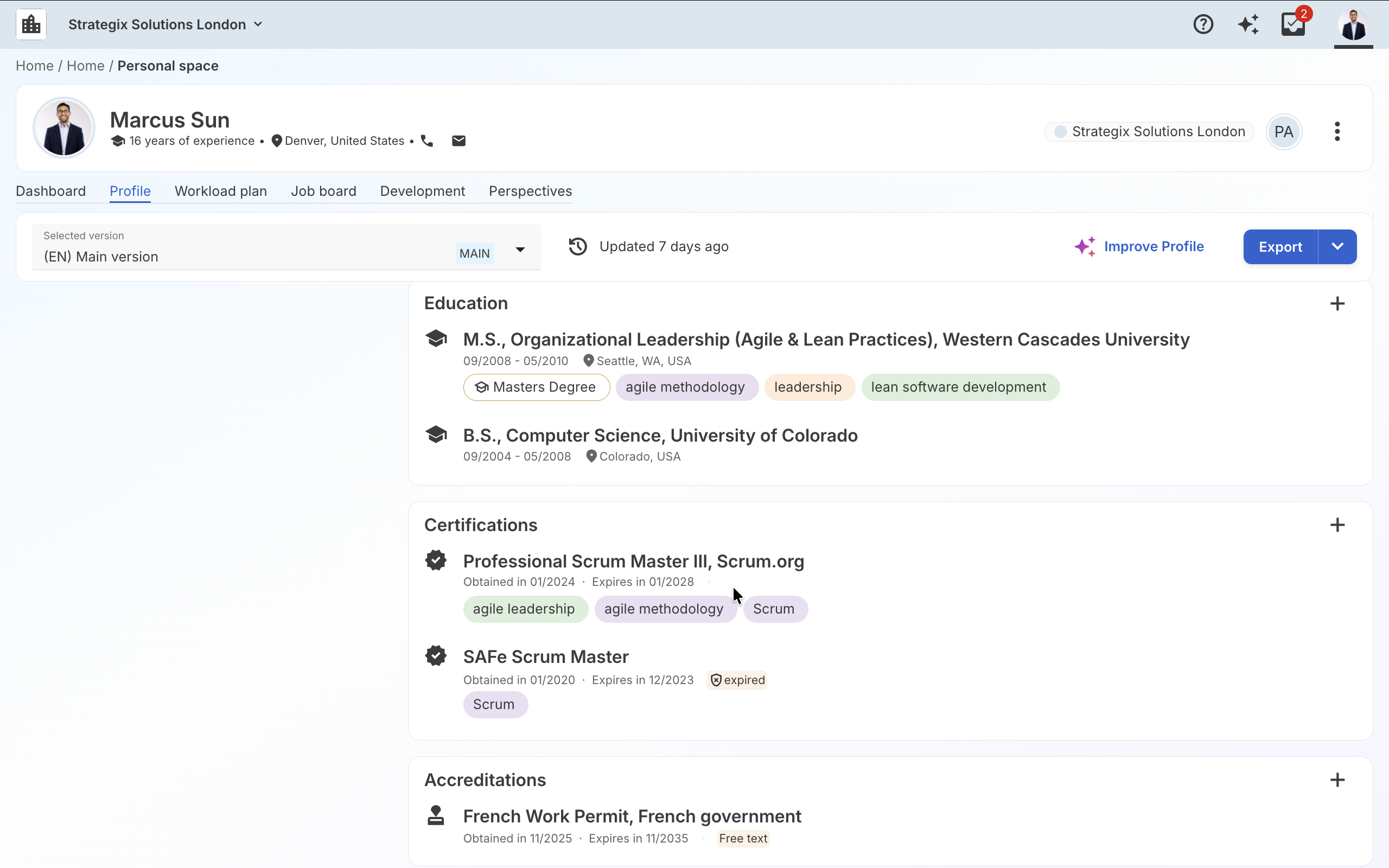 Section Formation, Certification et Accréditations du Profil